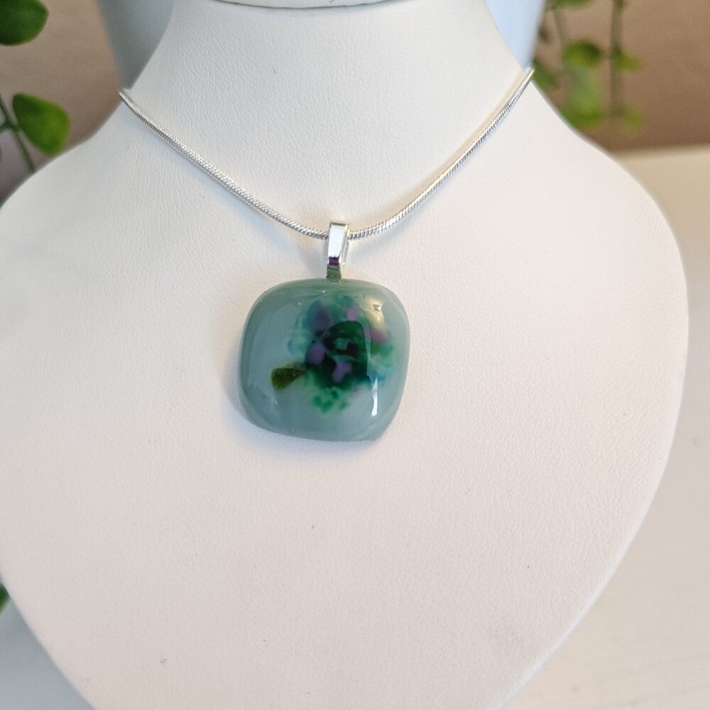 Unique nature inspired art glass pendant necklace, Small handcrafted jewelry